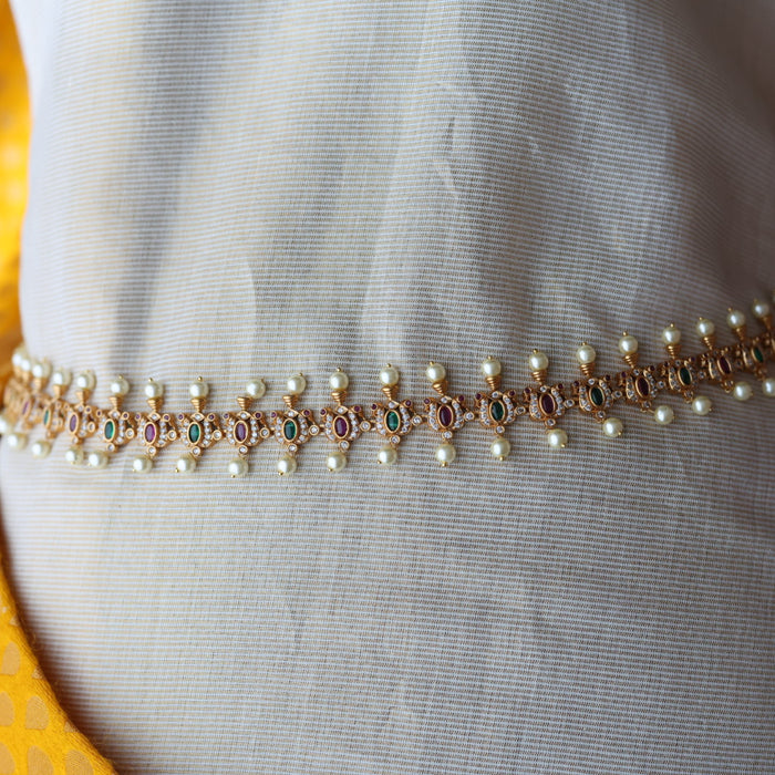 Antique gold and pearl floral design waistchain AW491
