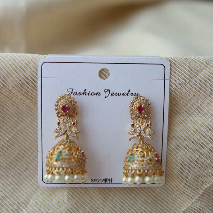 Antique ruby white stone jumka earrings  AJ312