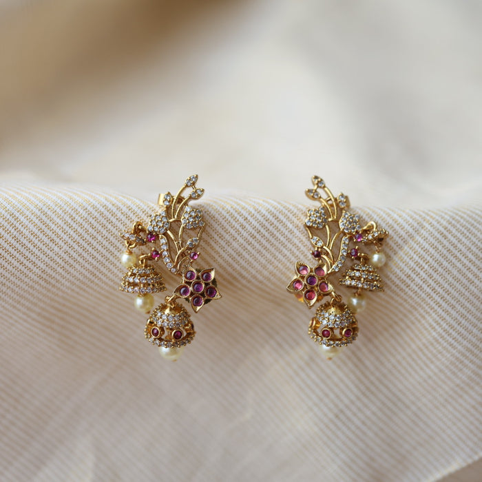 Antique ruby white stone drop earrings  AD003