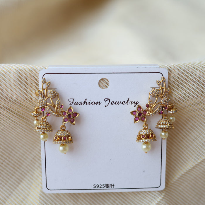 Antique ruby white stone drop earrings  AD003