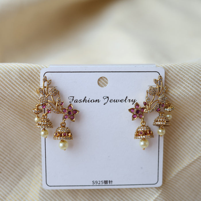 Antique ruby white stone drop earrings  AD003