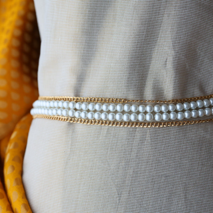 Heritage gold plated and pearl 4 layer  waistchain HW590