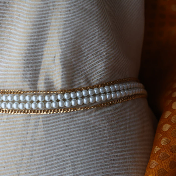 Heritage gold plated and pearl 4 layer  waistchain HW590
