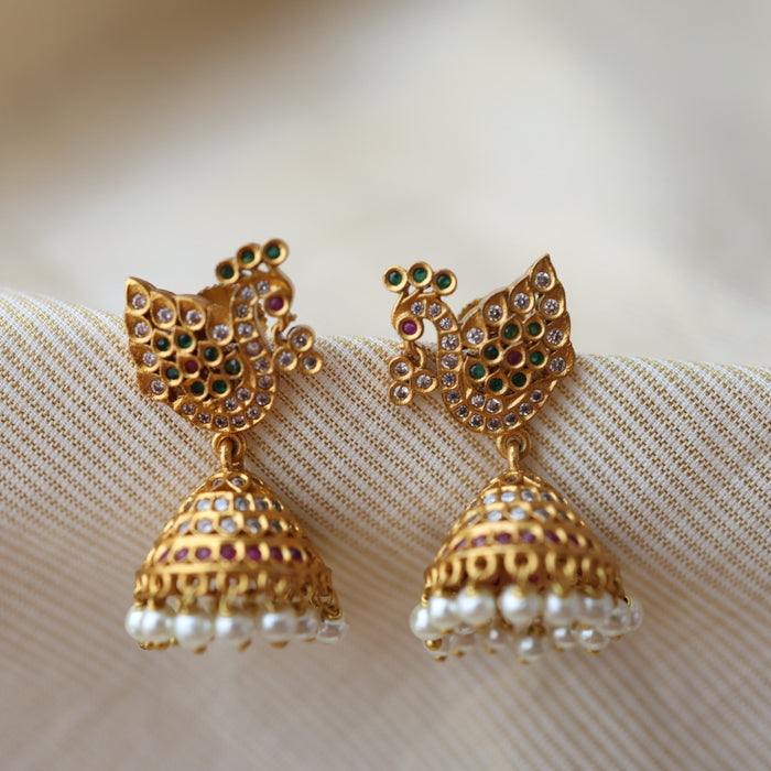 Antique white stone pearls jumka earrings  AJ0047