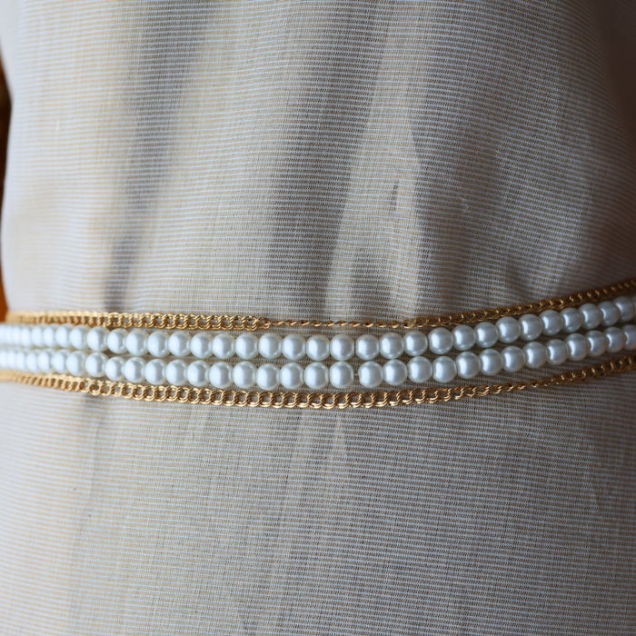Heritage gold plated and pearl 4 layer  waistchain HW590