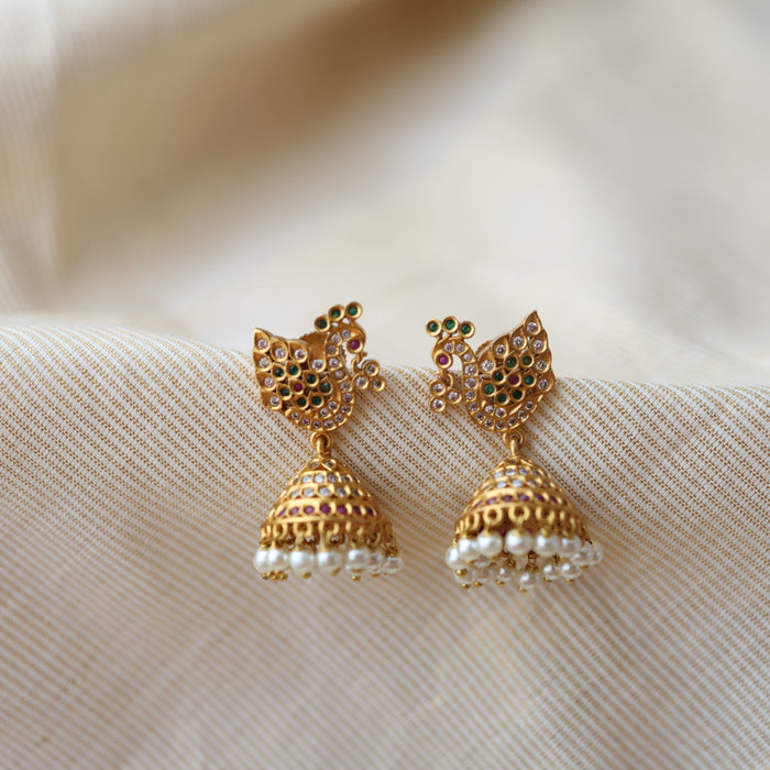 Antique white stone pearls jumka earrings  AJ0047