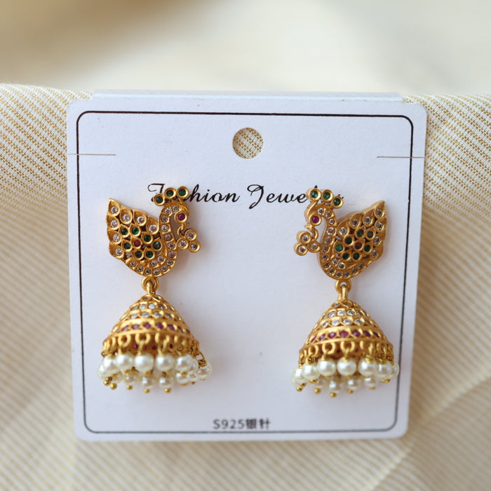 Antique white stone pearls jumka earrings  AJ0047
