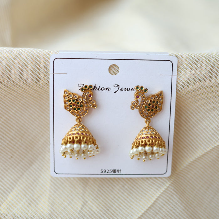 Antique white stone pearls jumka earrings  AJ0047