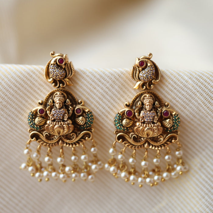 Antique temple design pearls drop earrings AD432