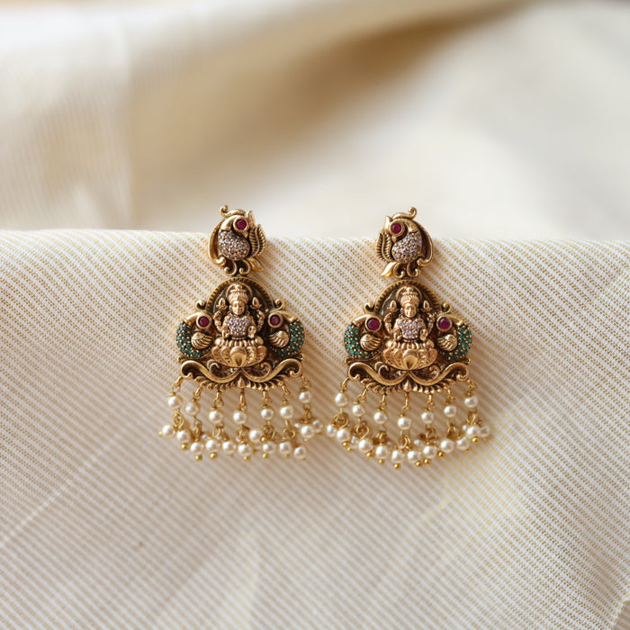 Antique temple design pearls drop earrings AD432