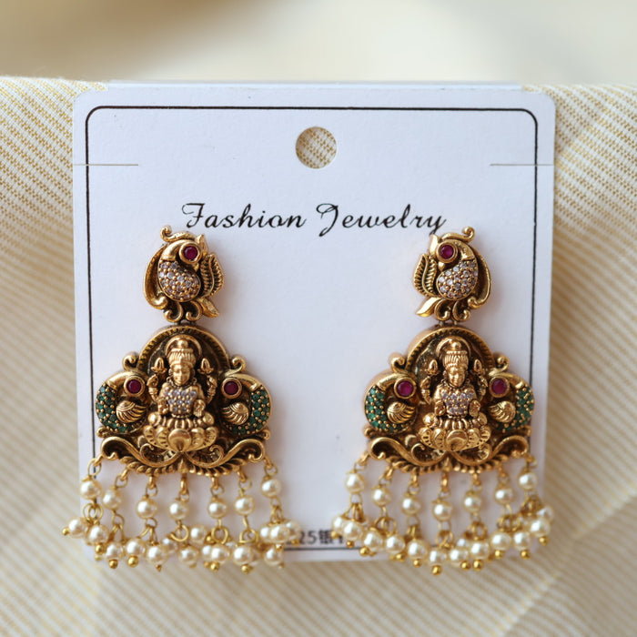 Antique temple design pearls drop earrings AD432