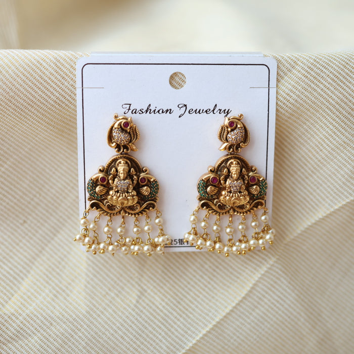 Antique temple design pearls drop earrings AD432