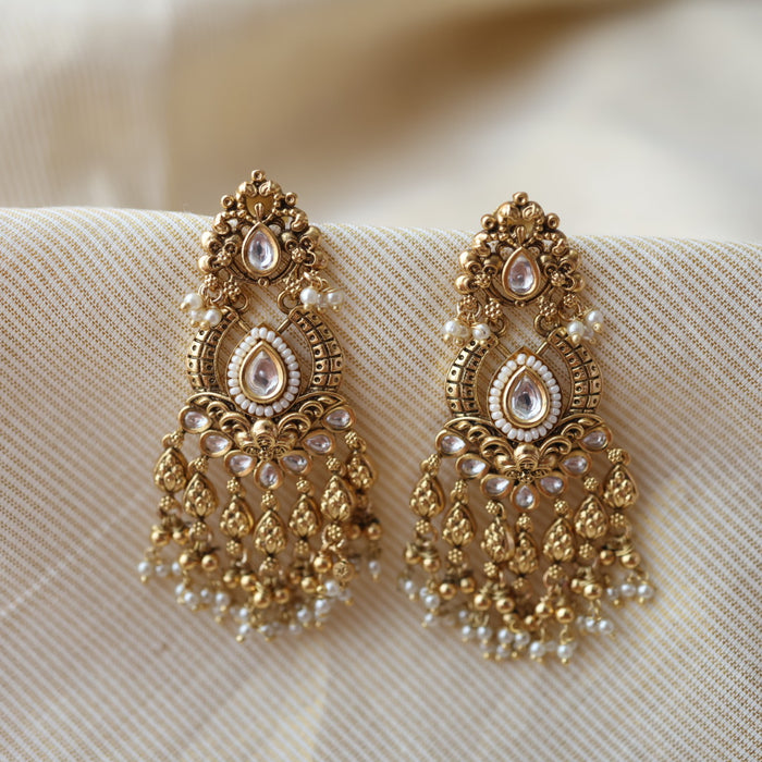Antique white stone pearls drop earrings  AD0056