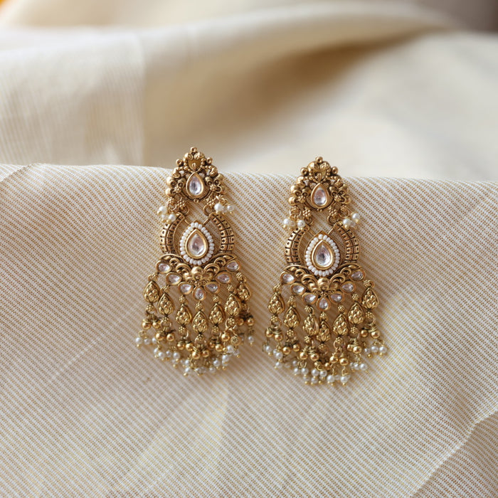 Antique white stone pearls drop earrings  AD0056