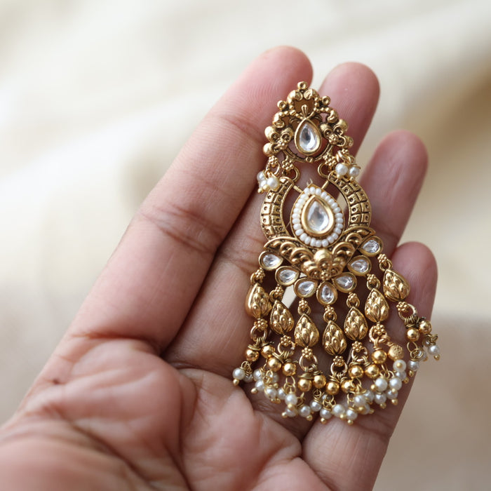 Antique white stone pearls drop earrings  AD0056