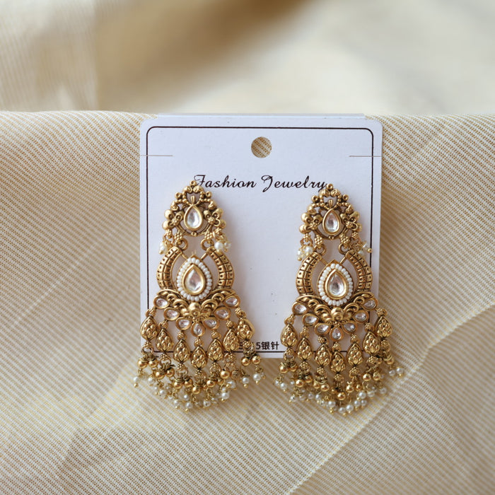 Antique white stone pearls drop earrings  AD0056