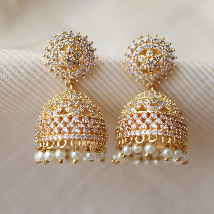 Heritage white stone jumka earrings  HJ0046