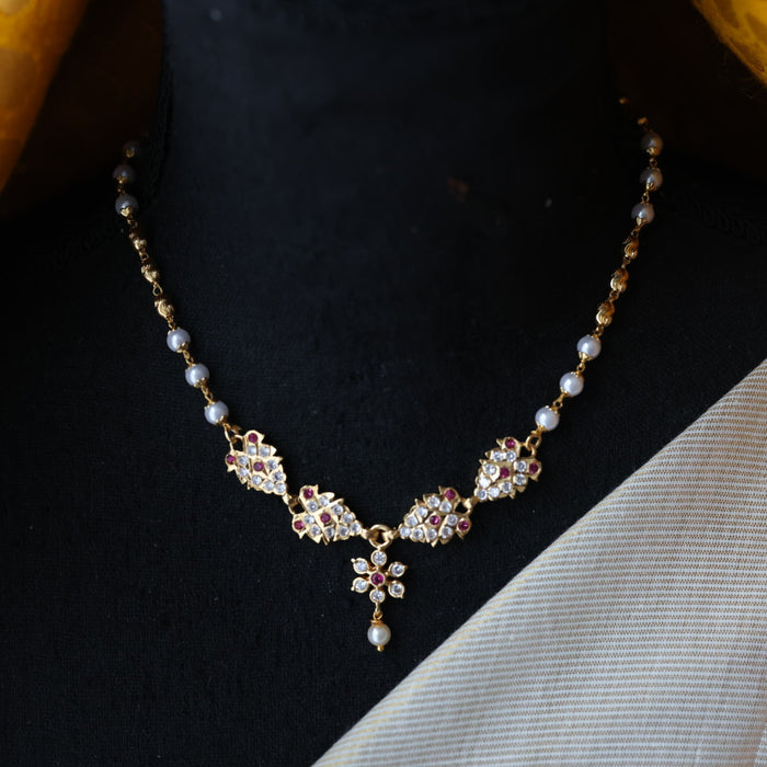Heritage gold plated pearl short necklace H2222