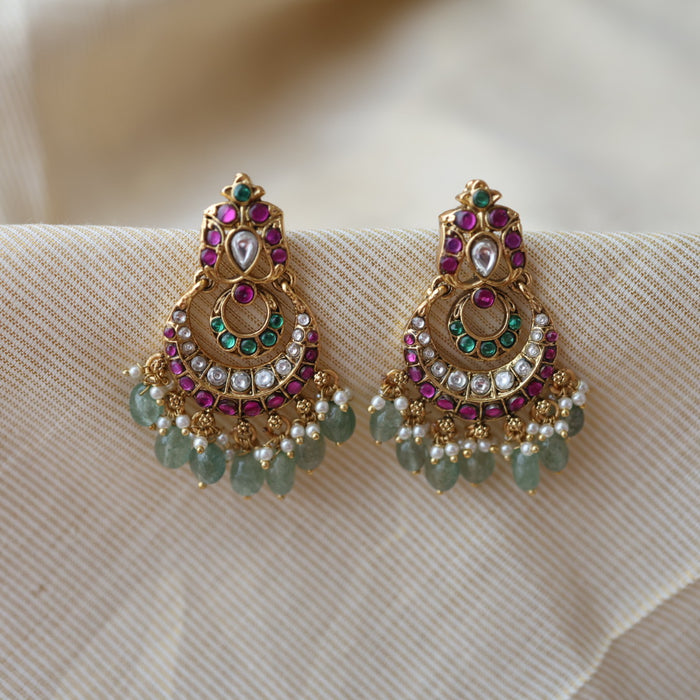 Antique kemp stones green beads drop earrings AD2456