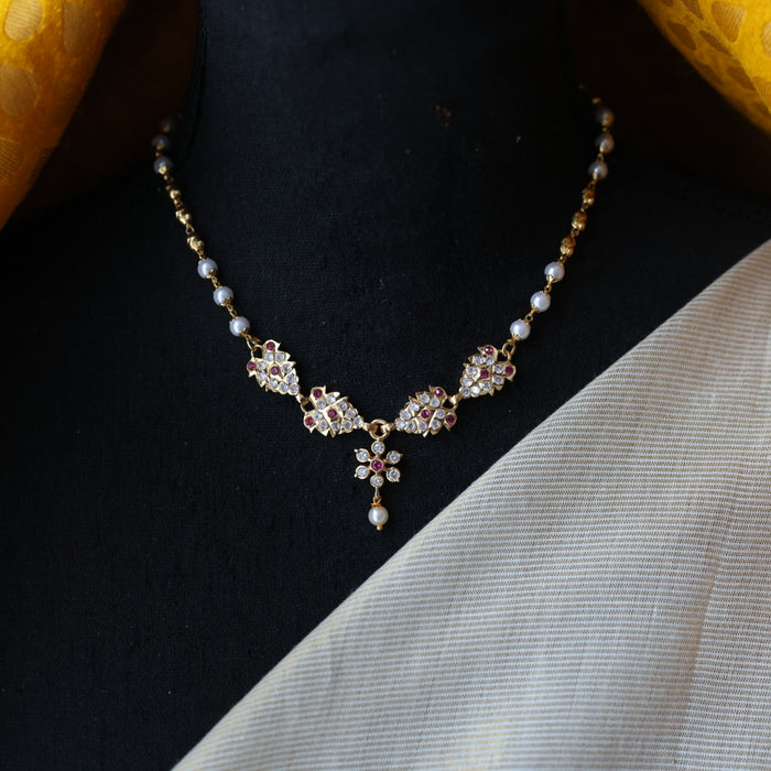 Heritage gold plated pearl short necklace H2222