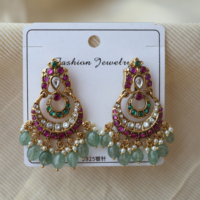 Antique kemp stones green beads drop earrings AD2456