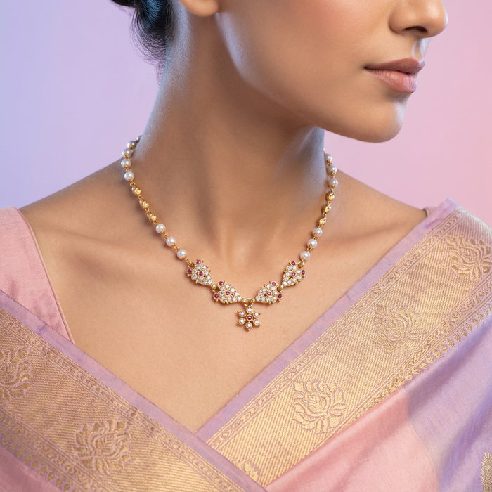 Heritage gold plated pearl short necklace H2224