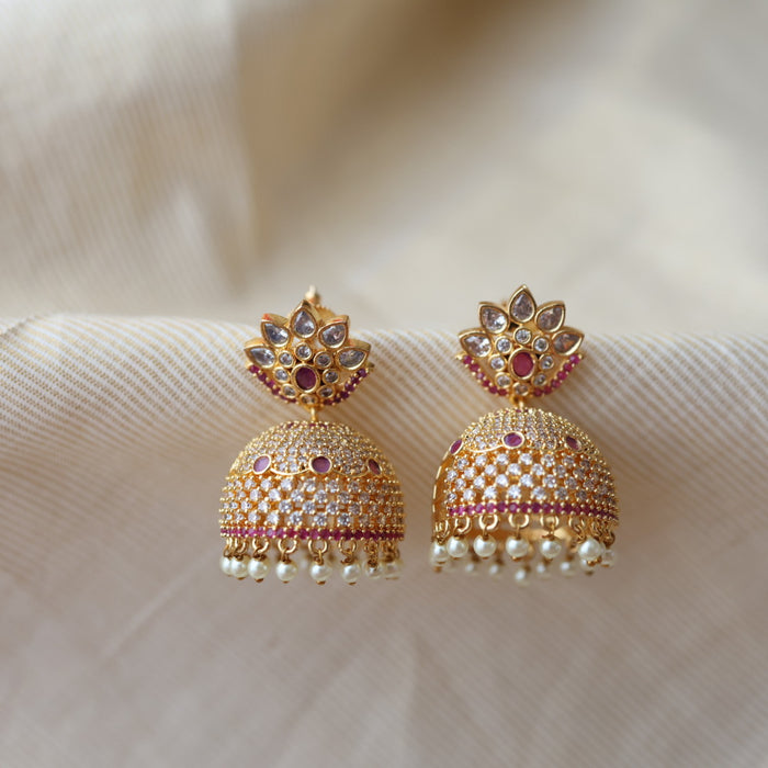 Heritage gold plated white stone pearls earrings HJ003