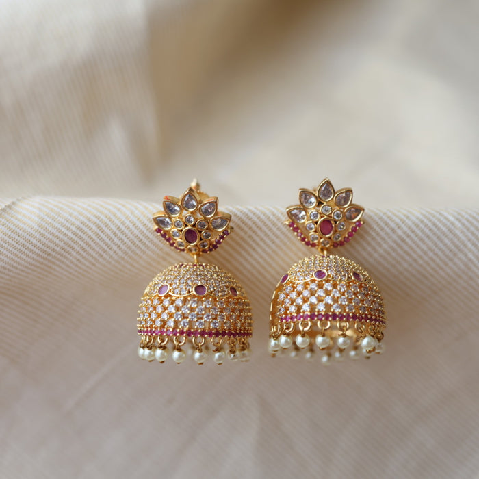 Heritage gold plated white stone pearls earrings HJ003