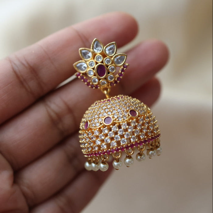 Heritage gold plated white stone pearls earrings HJ003