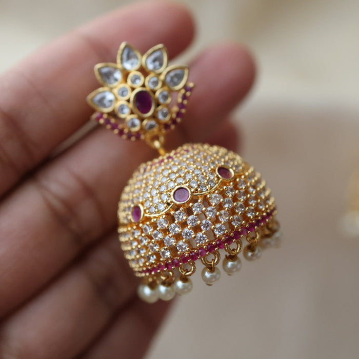 Heritage gold plated white stone pearls earrings HJ003