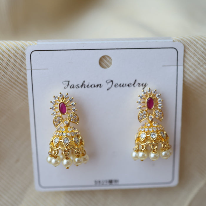 Heritage gold plated ruby white stone jumka earrings HJ0490