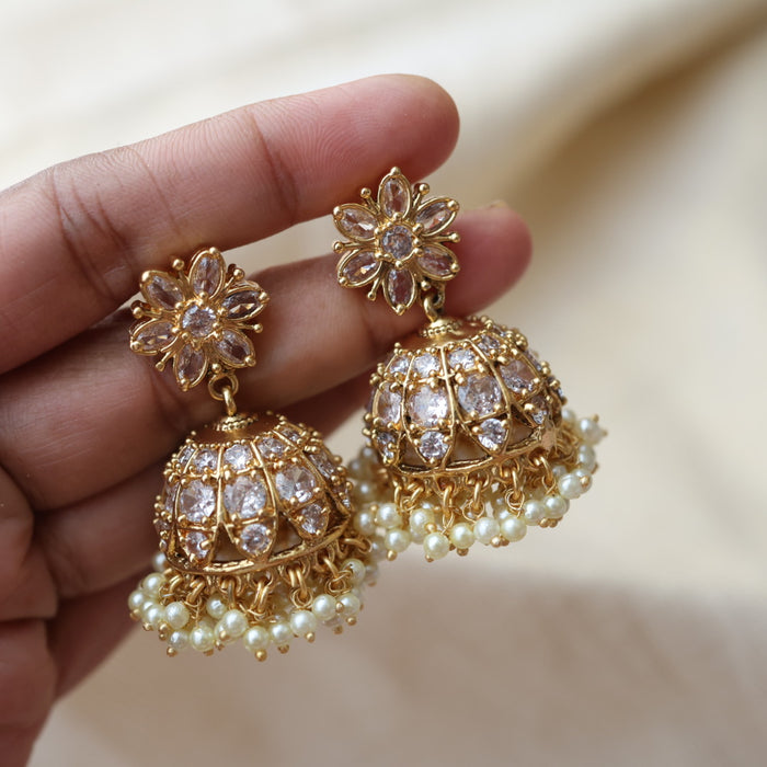 Antique white stone jumka earrings AJ2012