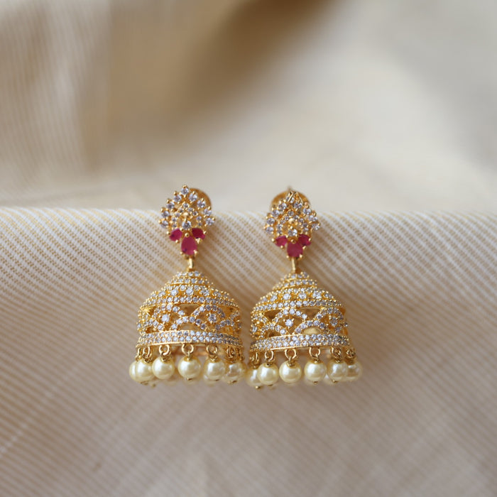 Heritage ruby white stone jumka earrings  HJ0046