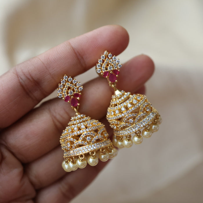Heritage ruby white stone jumka earrings  HJ0046