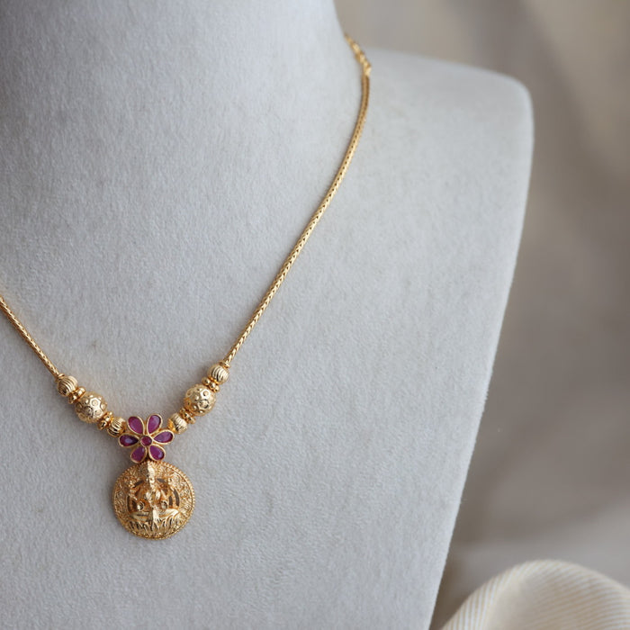 Heritage gold plated white stone lakshmi necklace H7122