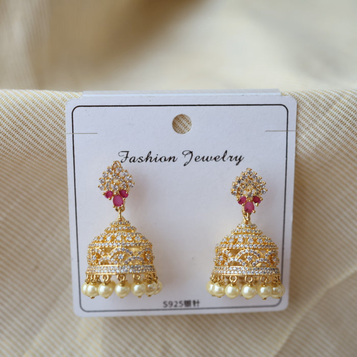 Heritage ruby white stone jumka earrings  HJ0046