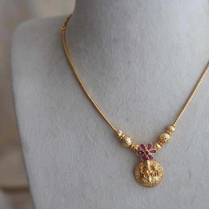 Heritage gold plated white stone lakshmi necklace H7122