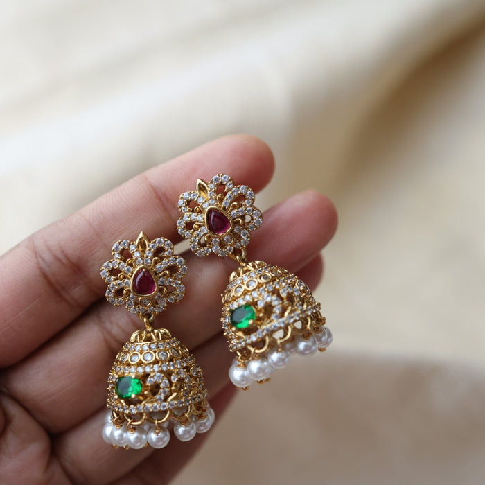 Antique gold multi stone and pearls jumka earrings AJ214