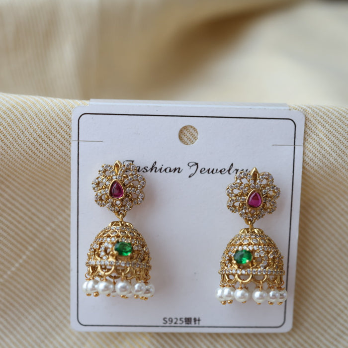 Antique gold multi stone and pearls jumka earrings AJ214