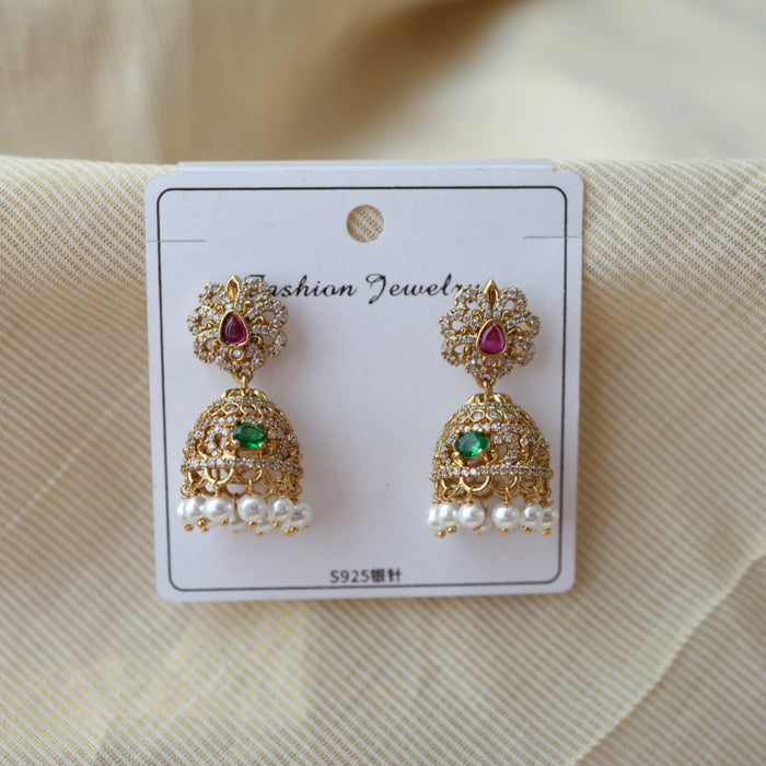 Antique gold multi stone and pearls jumka earrings AJ214