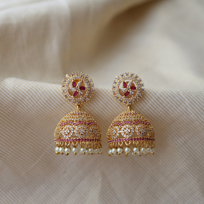 Heritage ruby white stone jumka earrings  HJ0046