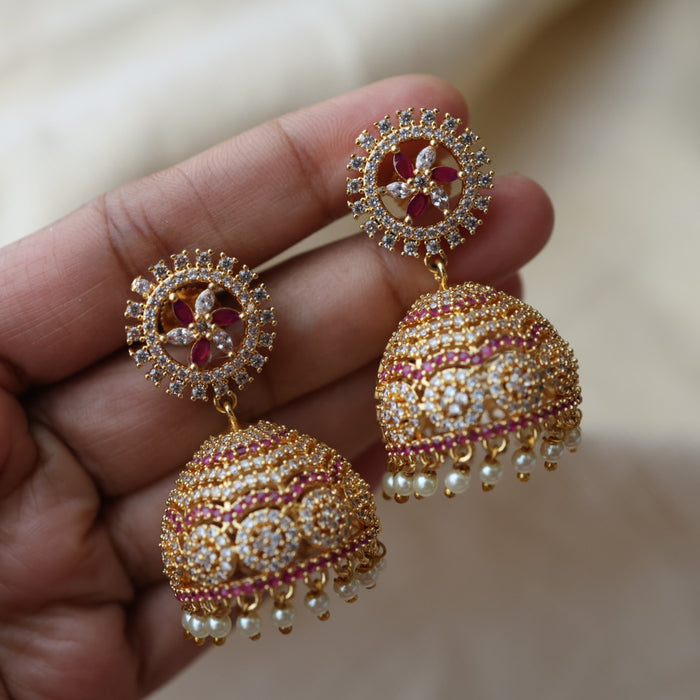 Heritage ruby white stone jumka earrings  HJ0046