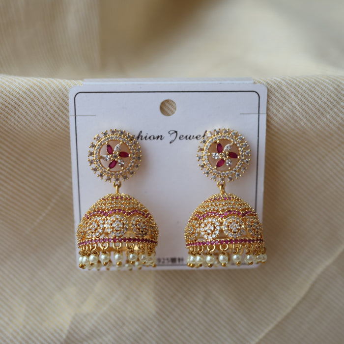Heritage ruby white stone jumka earrings  HJ0046