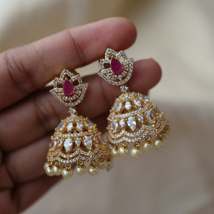 Heritage ruby white stone jumka earrings  HJ0321