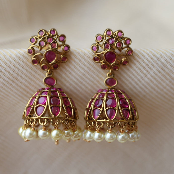 Antique ruby stone pearl earrings AJ2322