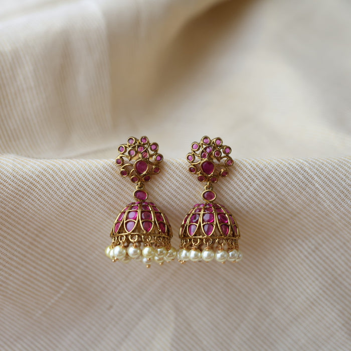 Antique ruby stone pearl earrings AJ2322
