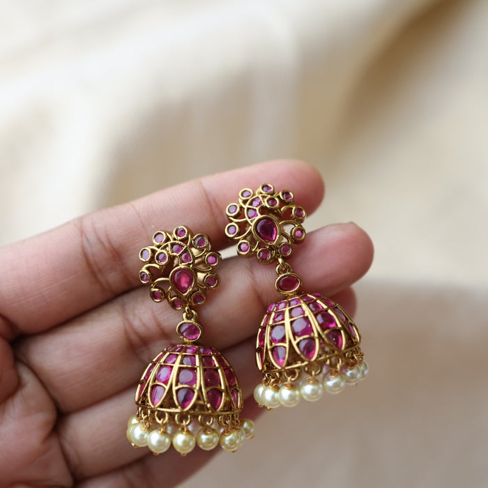 Antique ruby stone pearl earrings AJ2322