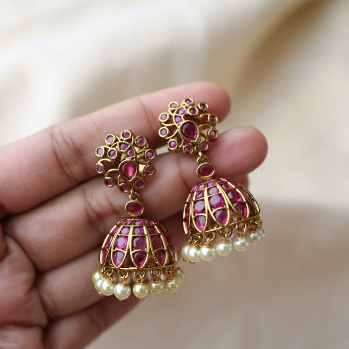 Antique ruby stone pearl earrings AJ2322