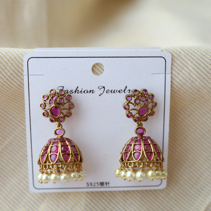 Antique ruby stone pearl earrings AJ2322