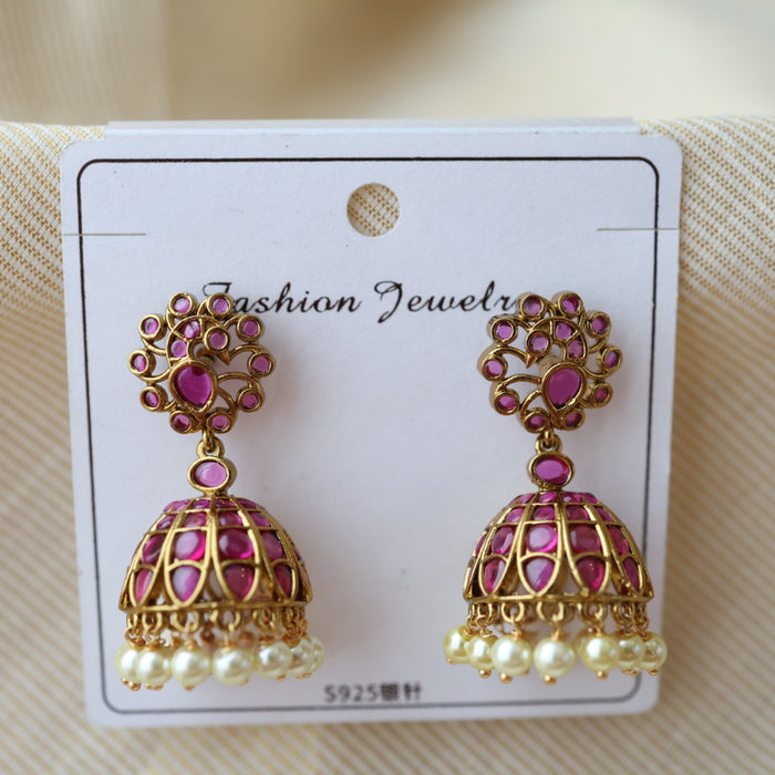 Antique ruby stone pearl earrings AJ2322